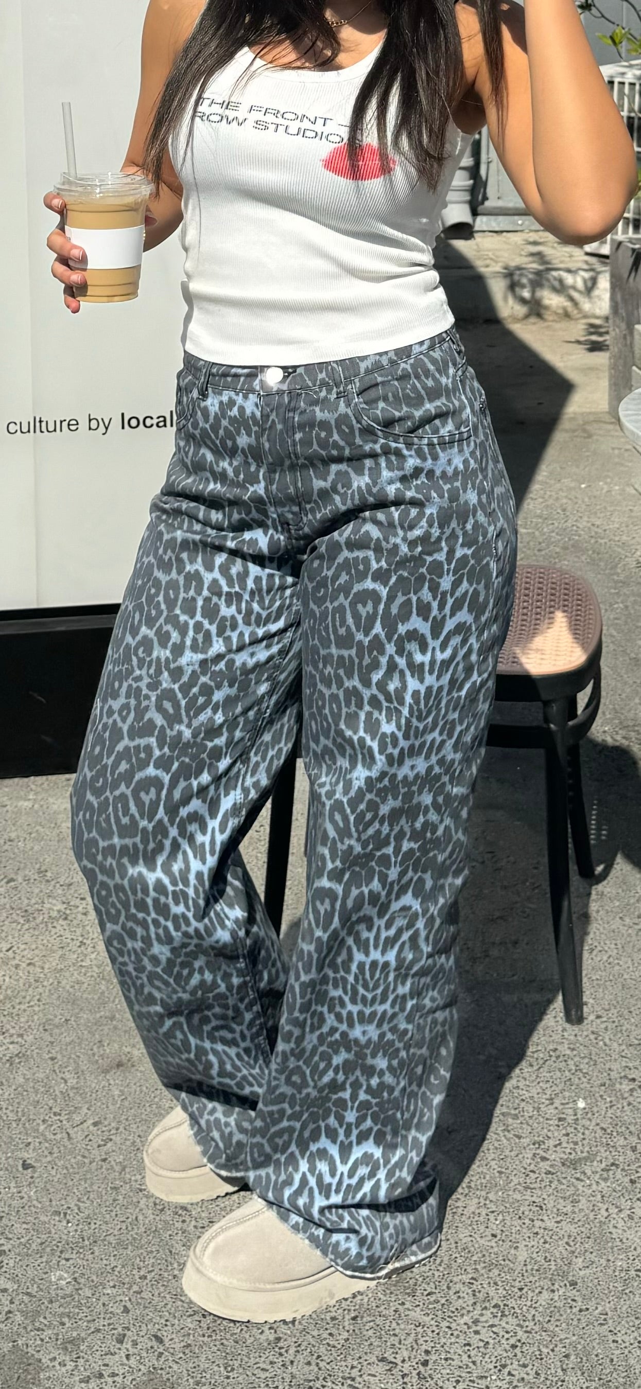 Blue denim cheetah pants