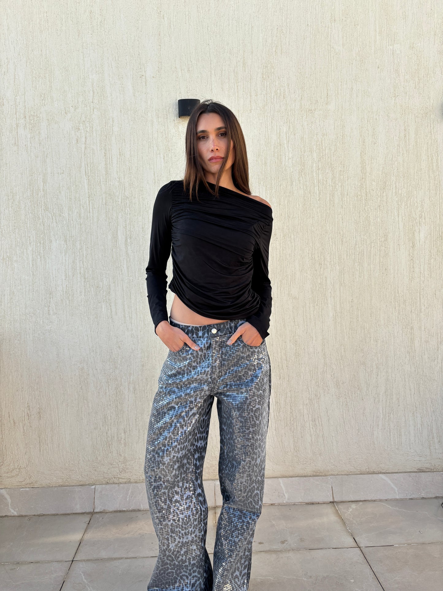Sequins cheetah denim