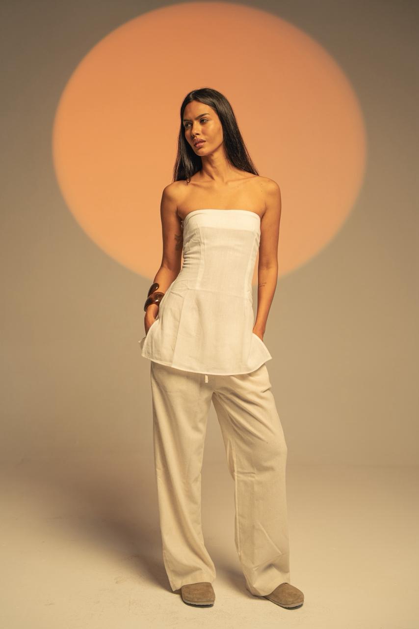 No Waist Linen Pants