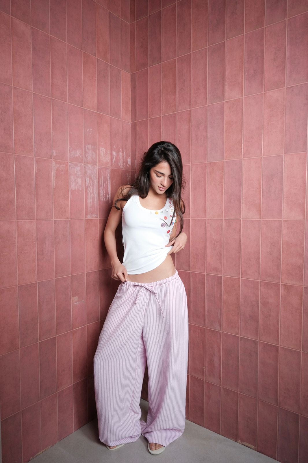 crinkled pink pants