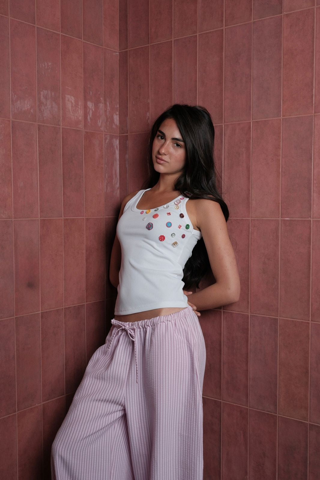 crinkled pink pants