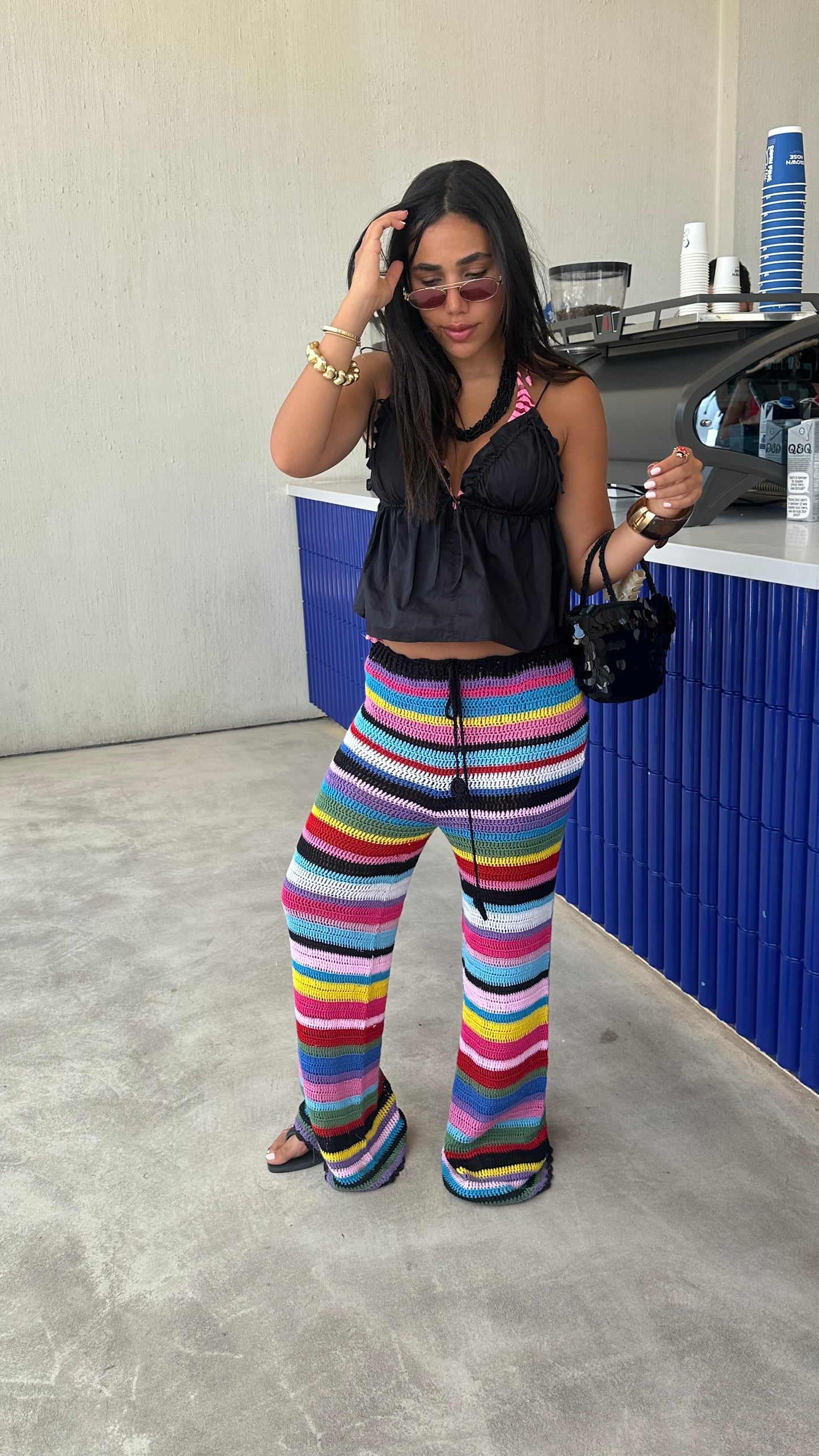 Oversized colorful crochet pants