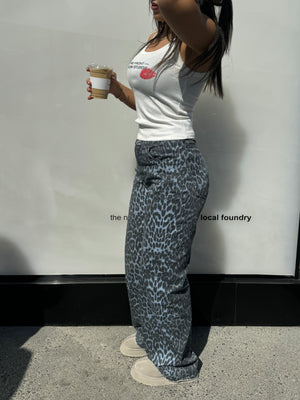 Blue denim cheetah pants