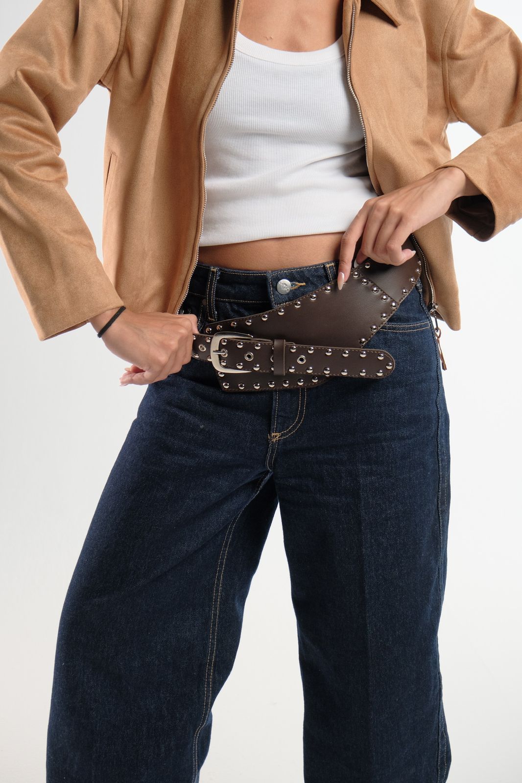 Studded Wide Brown Belt