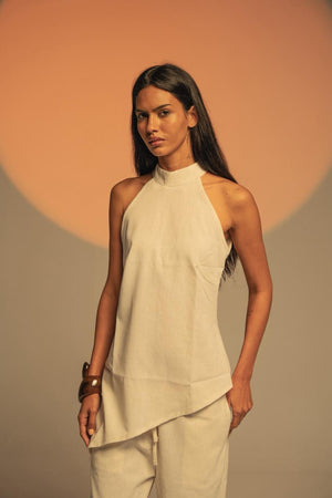 High Neck Linen Top