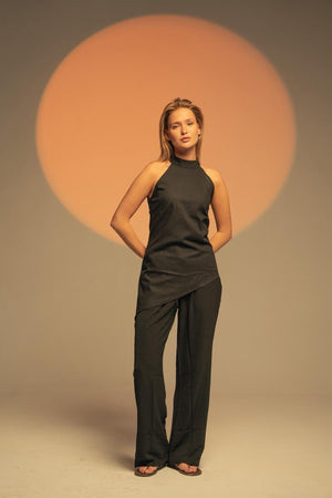 High Neck Linen Top