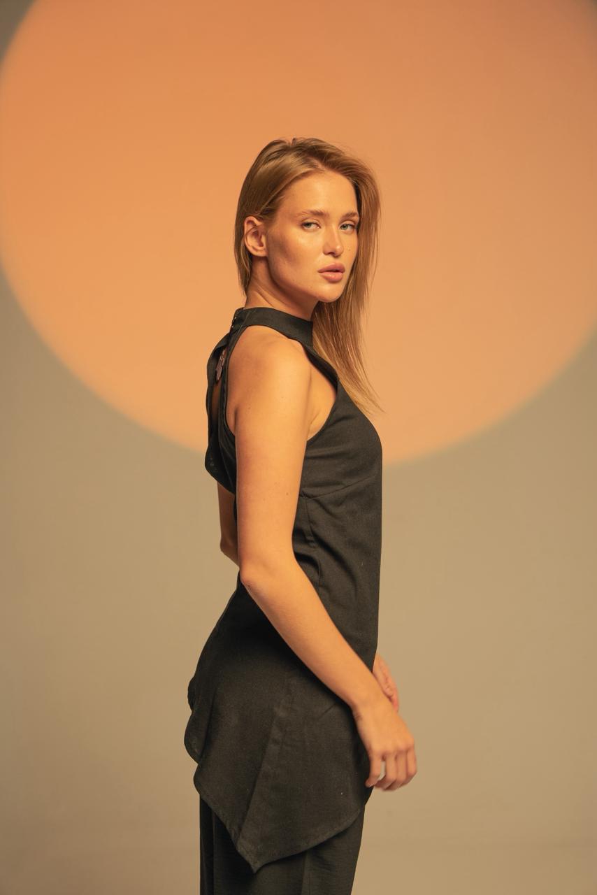 High Neck Linen Top