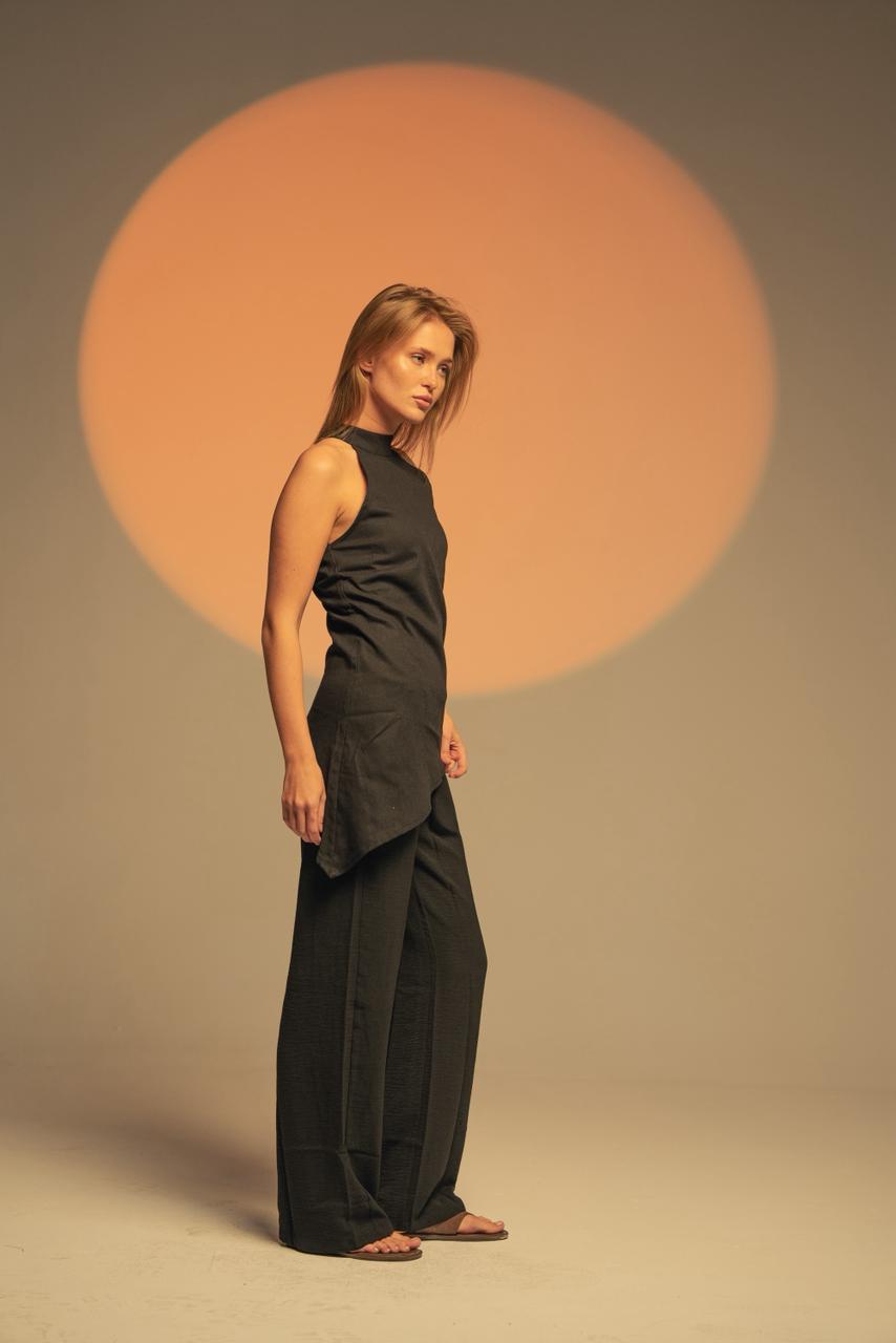 High Neck Linen Top